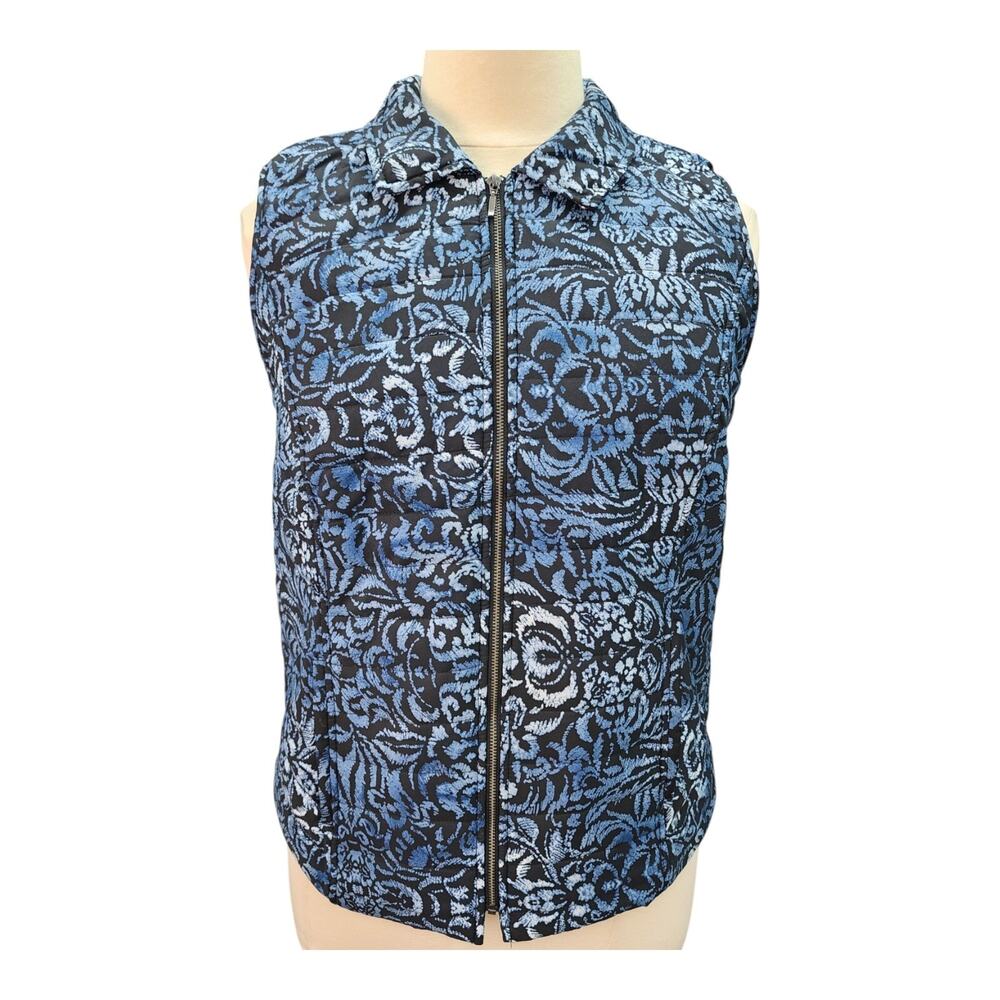 Chico's Puffer Vest LARGE 12-14 (SZ 2) Quilted Blue Watercolor Lightweight